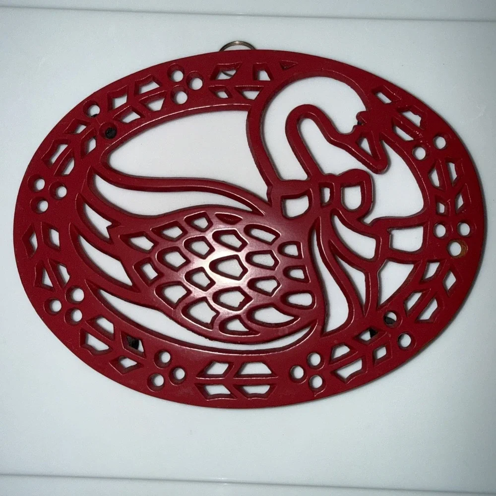Red Cast Iron Goose Gander Swan Kitchenware Trivet 7-1/4